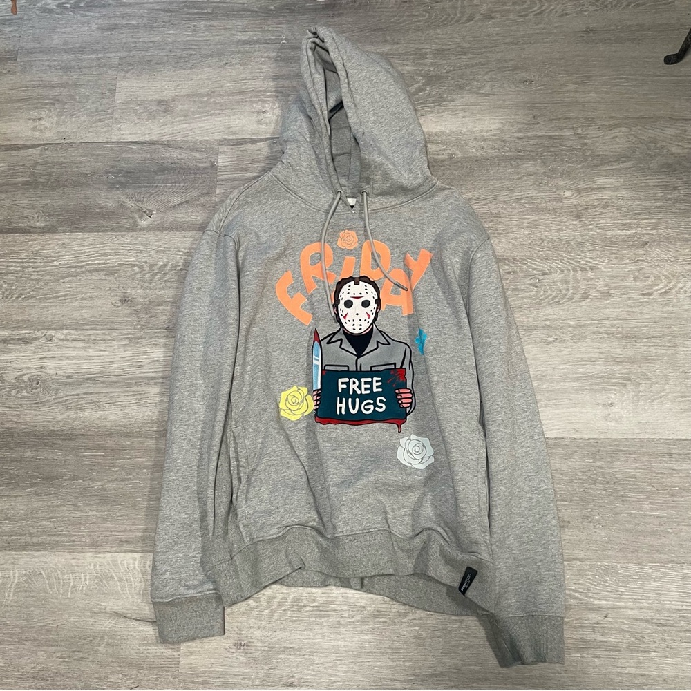 Roku Studios Friday the 13th Free Hugs Gray Hoodie Sweatshirt Size 2XL